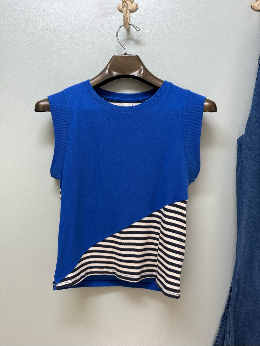 Maeve blue stripe ribbed muscle top Medium
